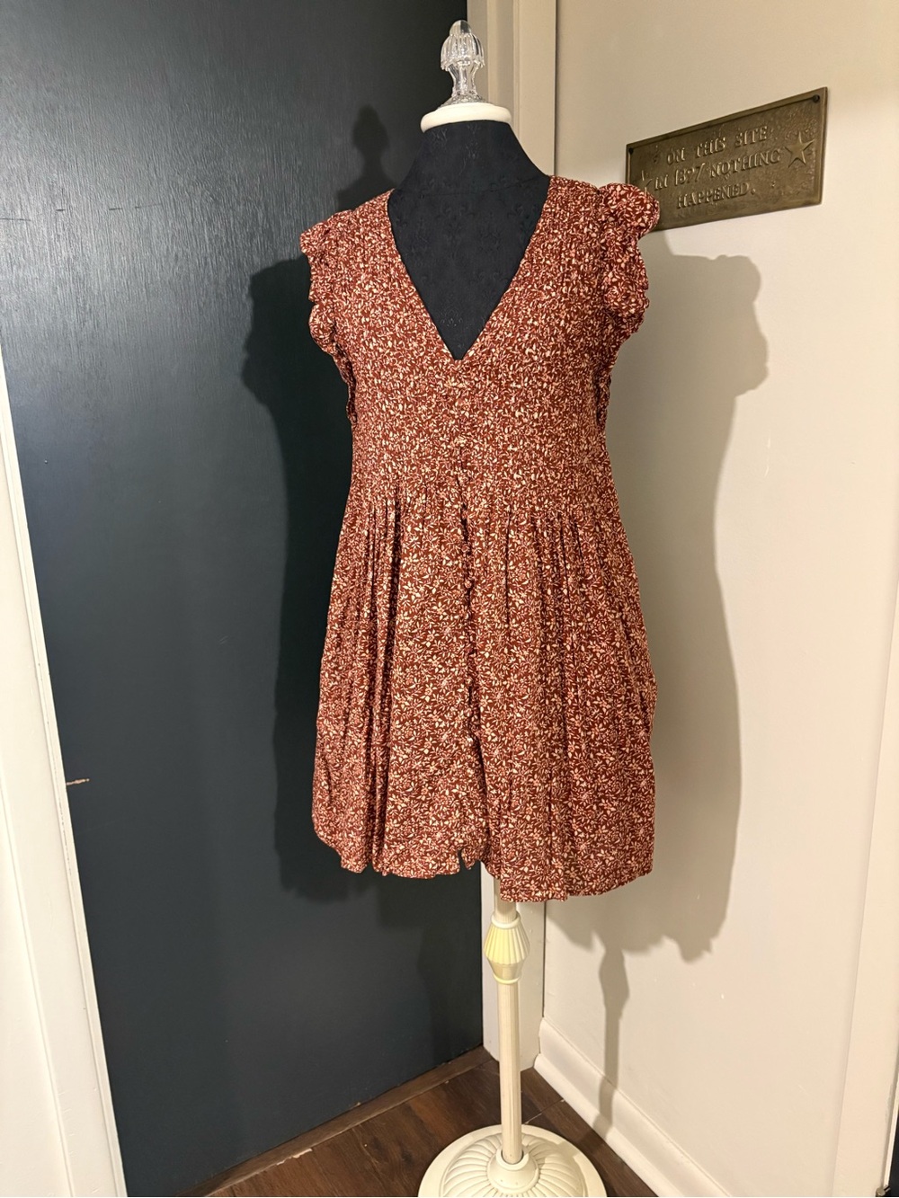 Madewell Cotton Blend Red Floral V-Neck Mini Dress with Pockets